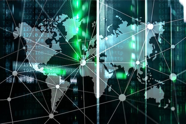 A world map highlighting areas where cyberattacks on critical infrastructure have originated, with lines connecting them to targets within the United States, illustrating the global nature of the threat.
