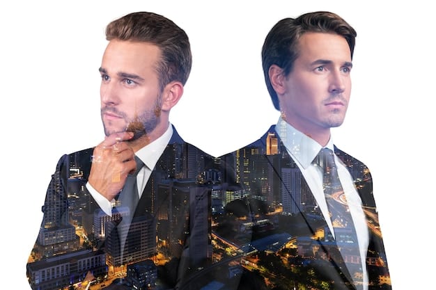 A split image showing a realistic-looking executive on one side and a distorted, AI-generated version of the same executive on the other. The image highlights the subtle differences and potential for manipulation.