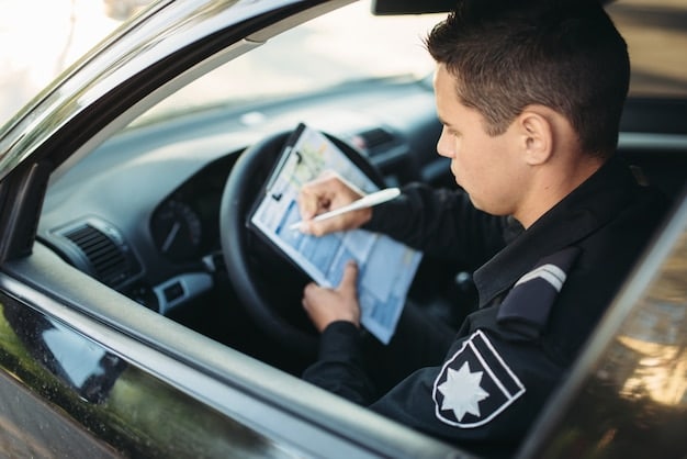 A close-up shot of a police officer using a tablet in their patrol car, focusing on the data entry aspect for NIBRS. The screen displays a detailed form with fields like 