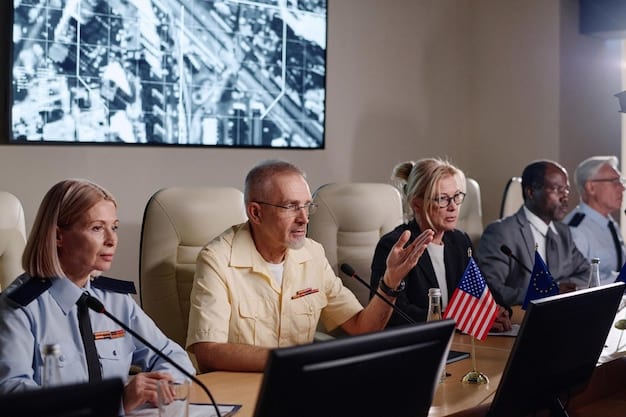 A photo of a congressional hearing on the national security budget, showing members of Congress questioning government officials.