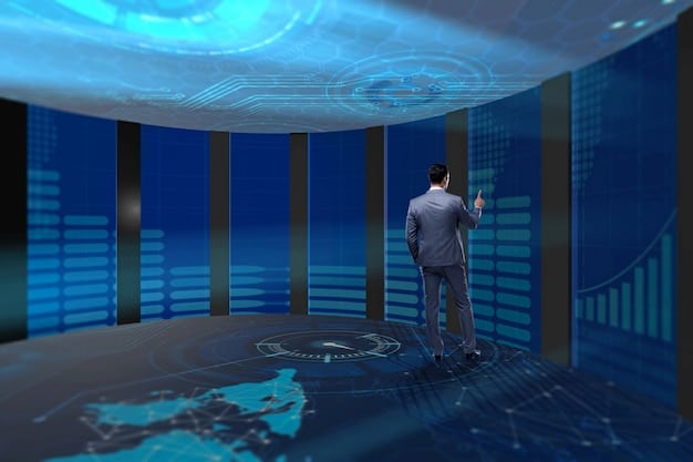 A futuristic command center where AI algorithms are analyzing real-time data streams, with various screens displaying threat assessments and strategic recommendations.