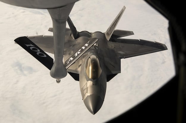 A US Air Force F-35 fighter jet taking off from an airfield, with advanced avionics and stealth capabilities visible. The jet represents the cutting-edge technology employed by the US military.