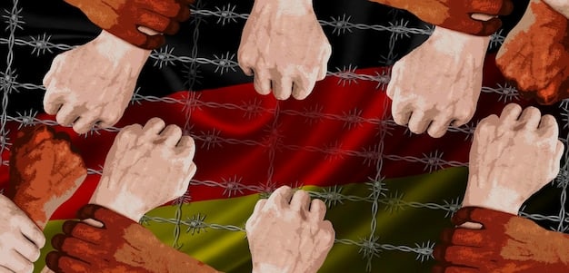 A graphic illustration showing diverse communities linked together by a network, symbolizing collaboration and unity in combating domestic terrorism.