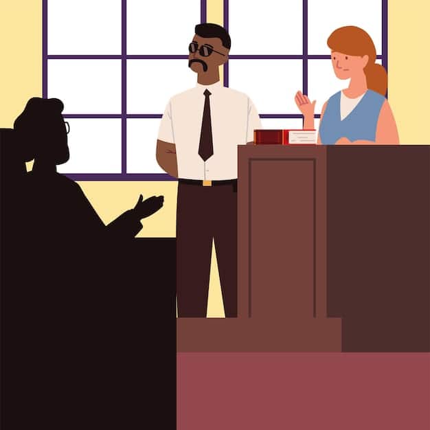 A person standing in a courtroom, facing the judge and reading from a prepared statement. The setting is formal and serious, conveying the gravity of the victim impact statement.