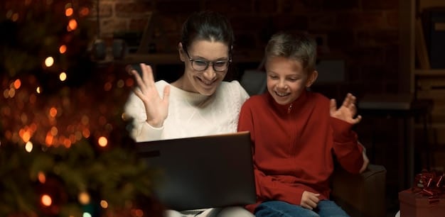 A parent pointing at a computer screen while talking to their child about online safety, with a focus on educational and protective measures.