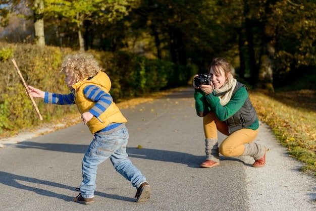A child practicing safety techniques, like shouting and running away, with a parent observing and providing guidance in a park setting.