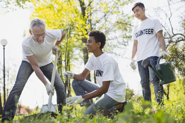 A group of volunteers planting trees and cleaning up a neighborhood park as part of a community revitalization project aimed at reducing crime and fostering a sense of unity.