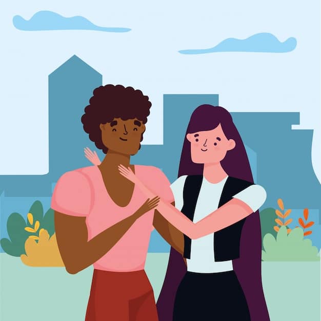 A person reaching out their hand, offering support to another person who seems distressed, symbolizing empathy and assistance in a domestic violence context.